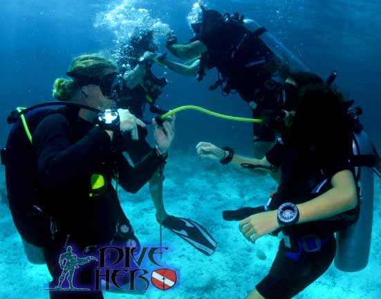 Alternate air source practice is an essential part of almost all PADI courses