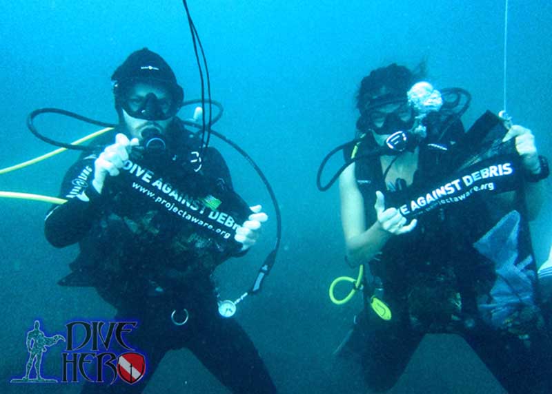 Scuba divers doing their safety stop during a Dive Against Debris