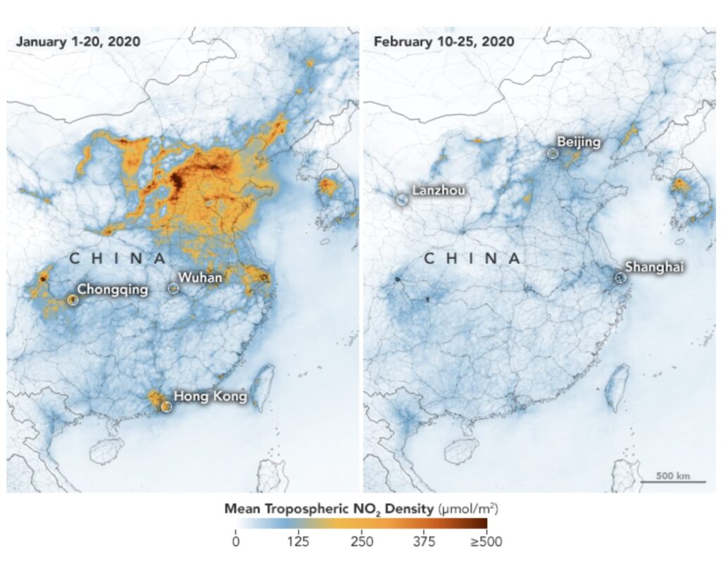 improved air quality in China from country lockdown during the coronavirus pandemic