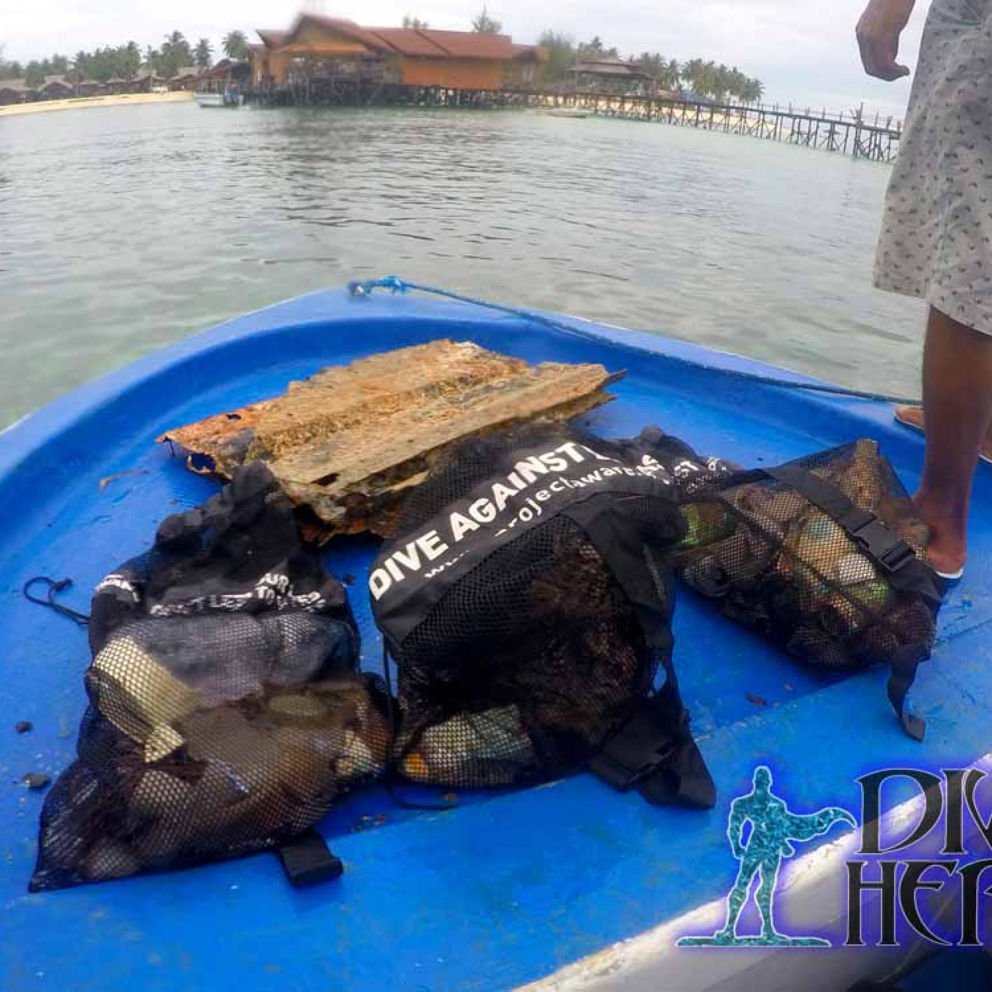 Metal roofing found on a coral reef on Derawan Island in Indonesia during a Project Aware environmental action Dive Against Debris